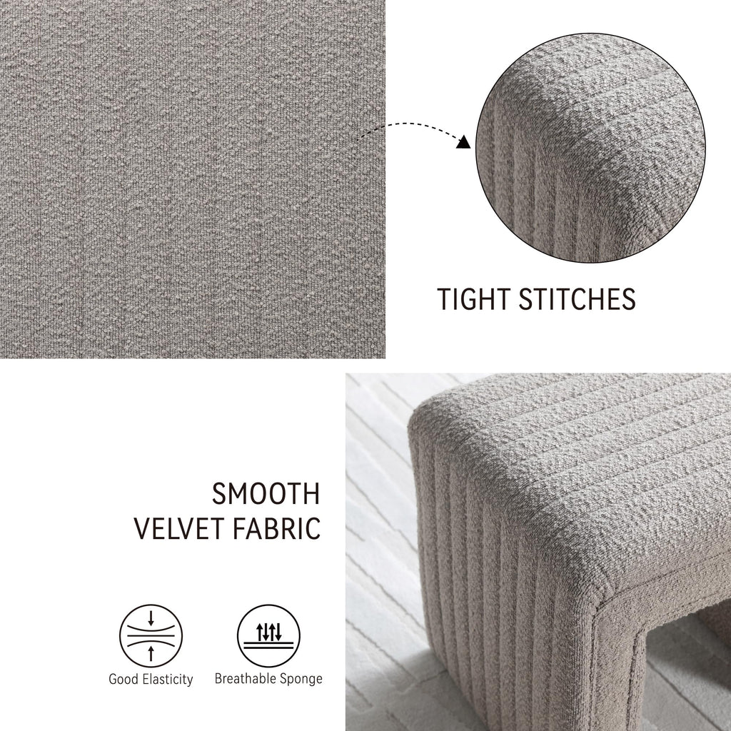 Vanity Stool Chair, Fully Assembled Modern Boucle Ottoman Footstool with Wooden Legs, Multifunctional Upholstered
