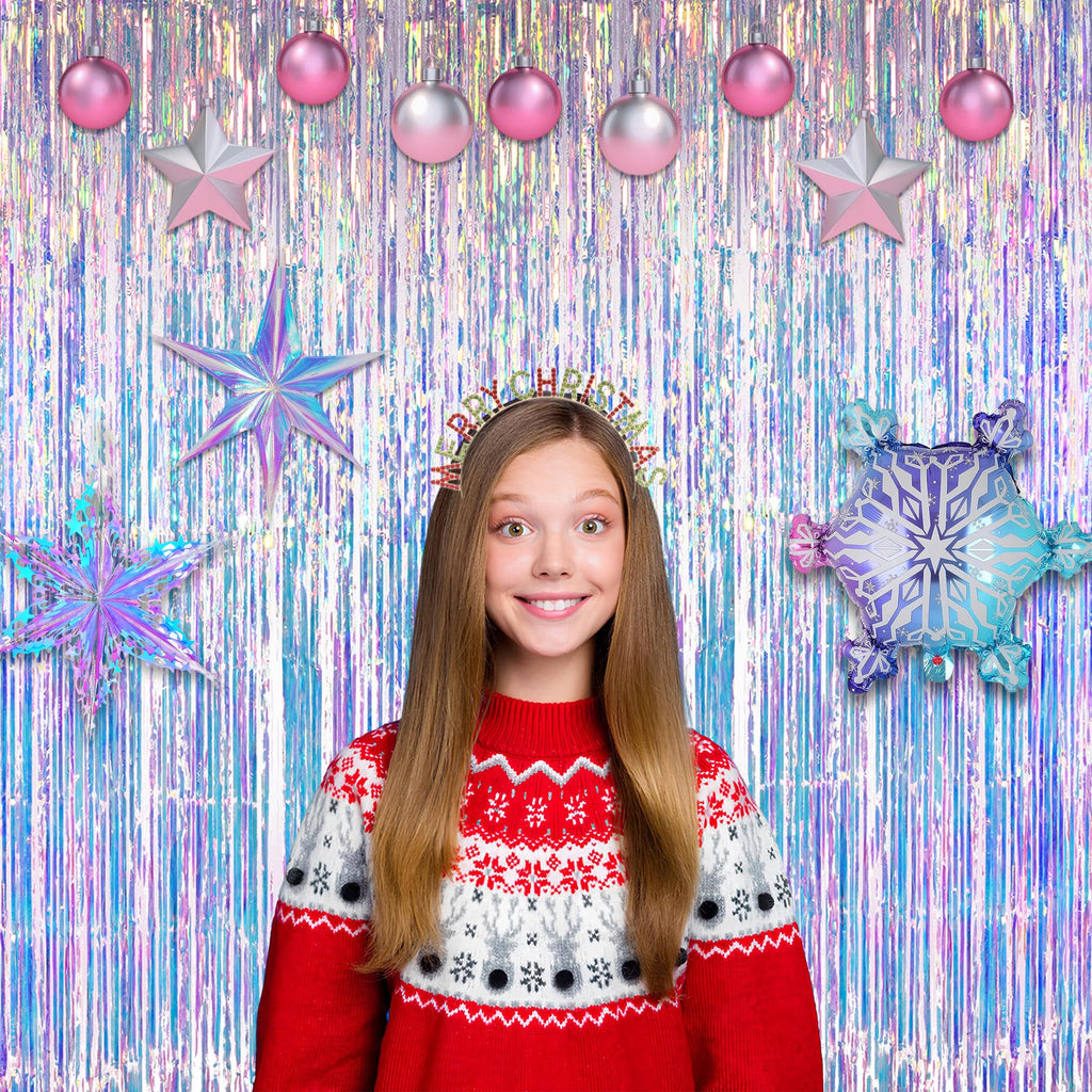 Iridescent Party Streamers Backdrop 3.2ft x 6.5ft 2 PCS