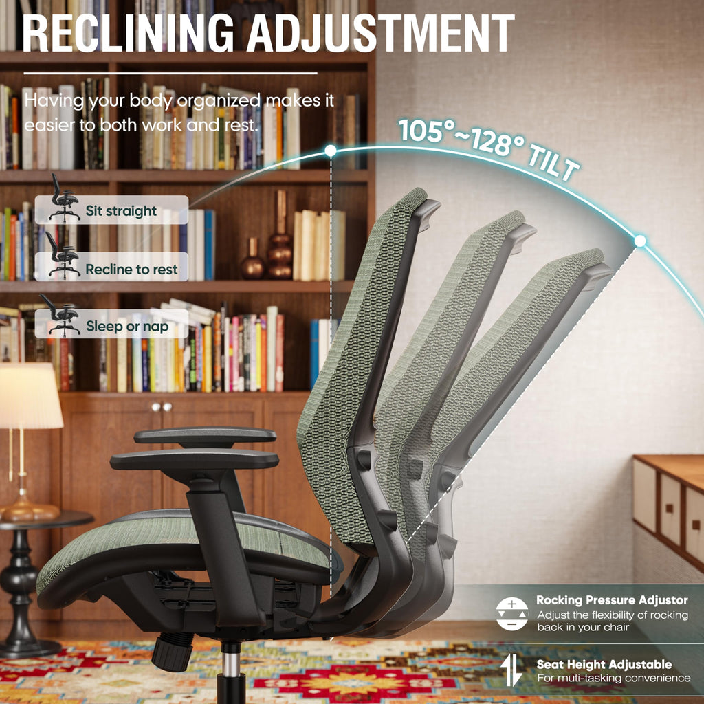 Inspired Aeron Style Ergonomic Mesh Office Chair — Dusty Sage, Breathable Mesh Seat & Back