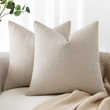 24x24 Inch Pack of 2 Decorative Linen Burlap Textured Euro Pillow Covers Farmhouse Boho Accent Pillowcases Spring