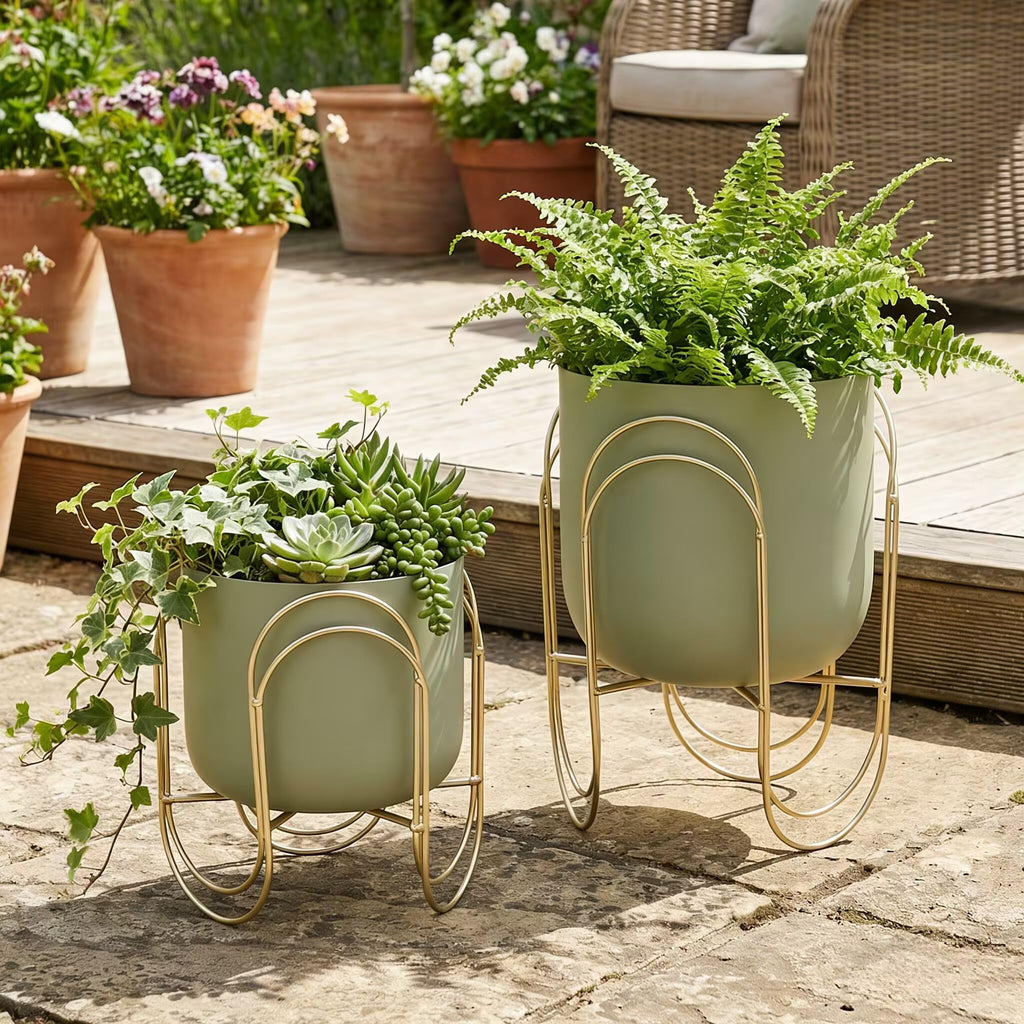 Set of 2 Planters with Stand 11.5/8" H (Green)