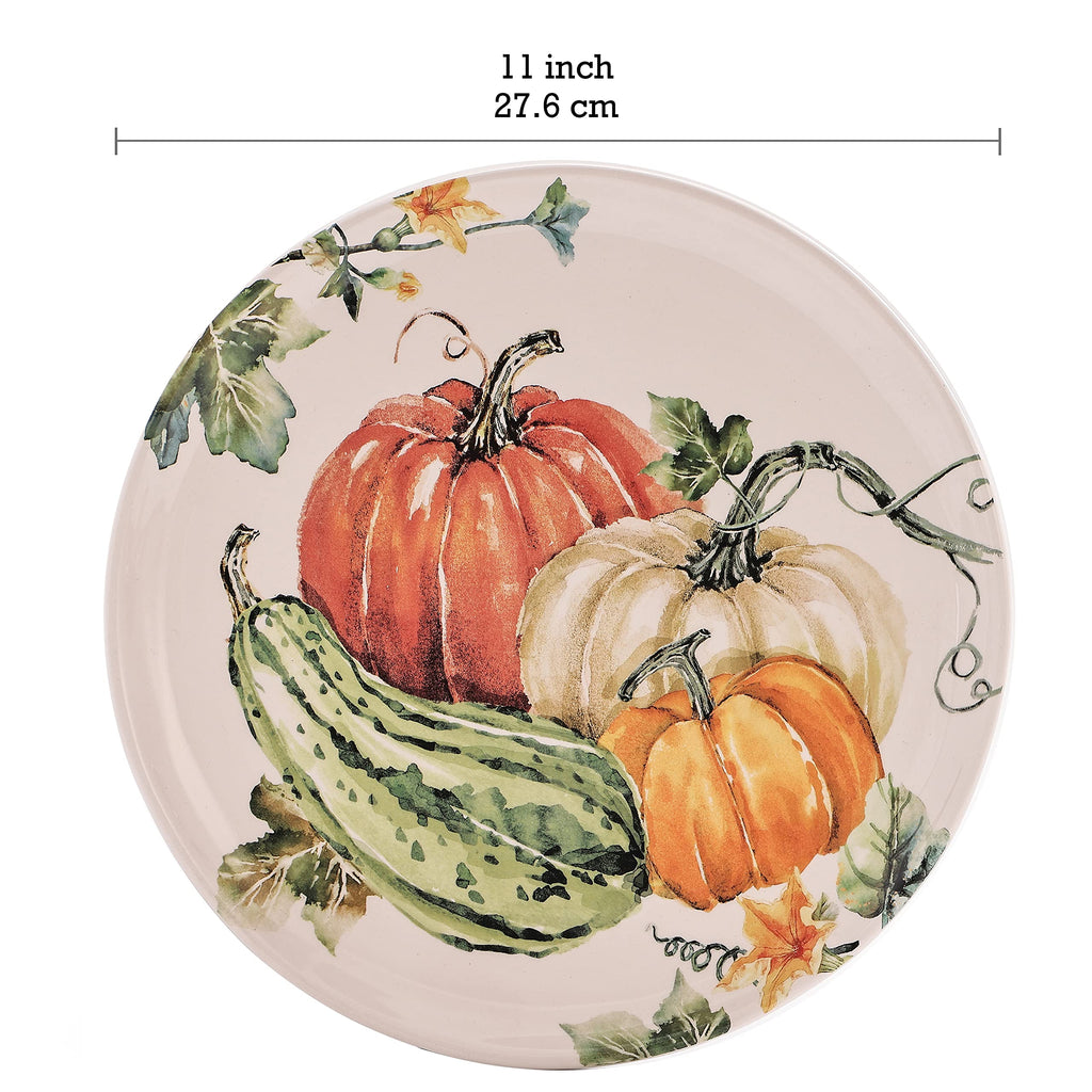 Pumpkin Feast Dinner Plates Set of 4, 11 Inch Large Ceramic Plates for Pasta, Steak, Stylish Serving Dishes