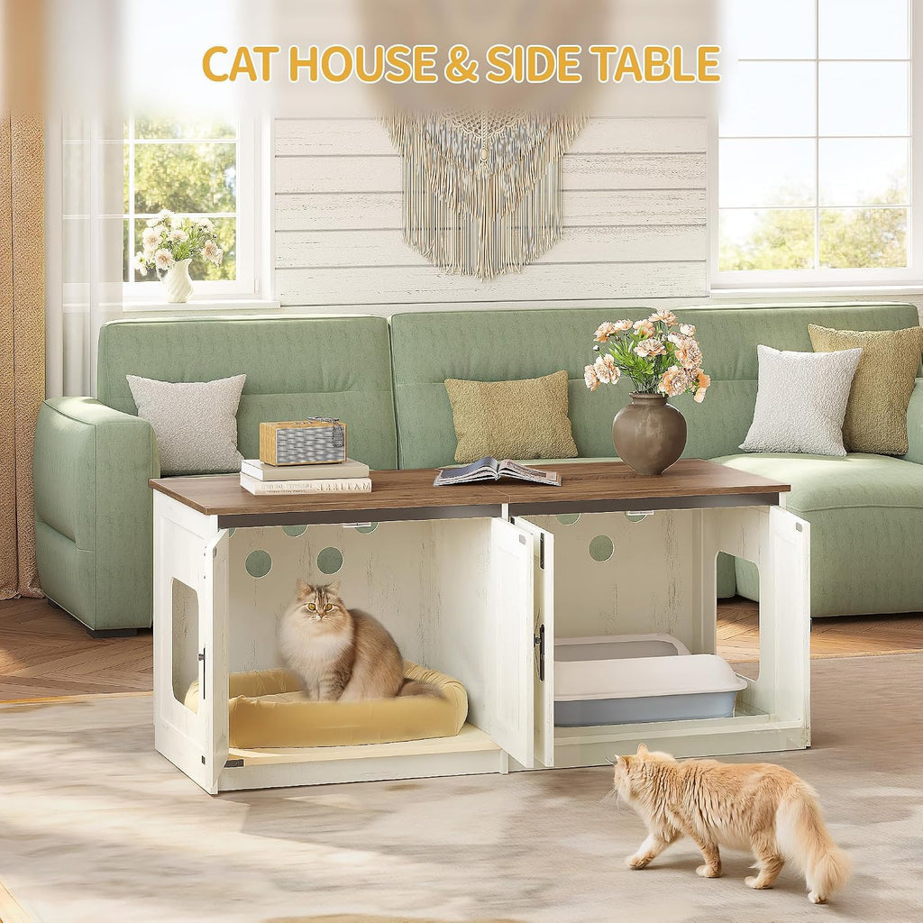 Cat Litter Box Enclosure for 2 Cats, Hidden Litter Box Furniture