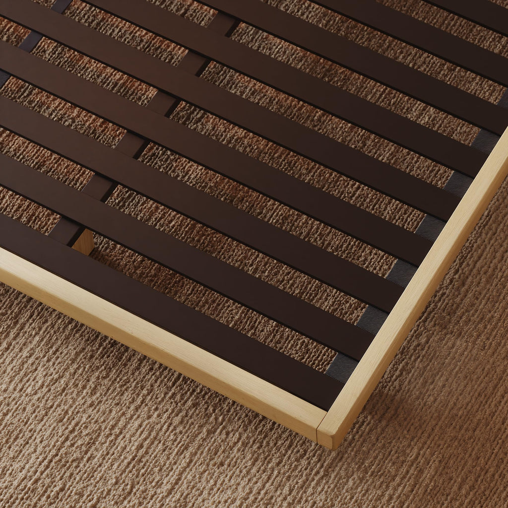 Japanese Tatami Bed Frame, King, 5.9-Inch, Solid Wood, Steel Slats