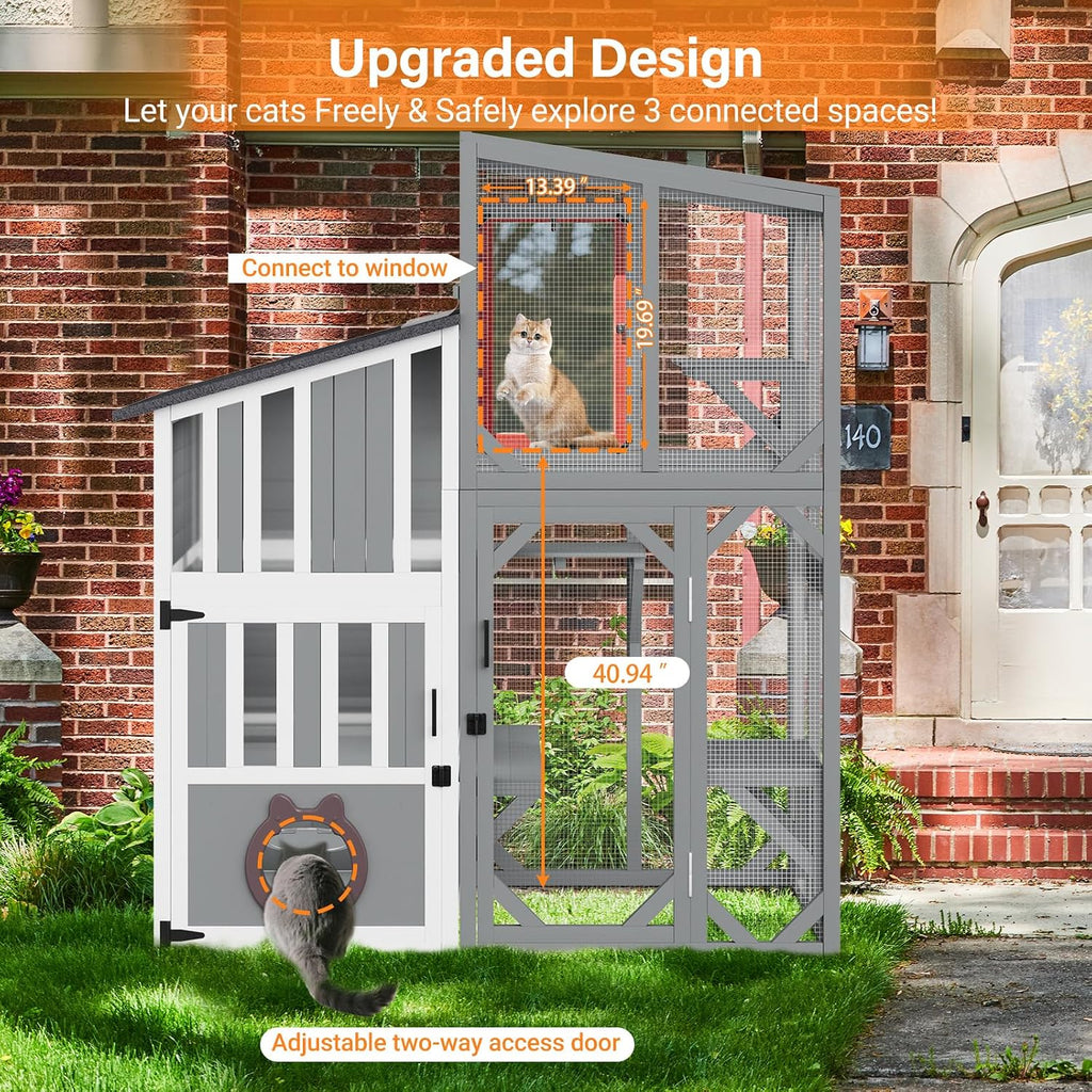 3 Tiers Catio 69" H Large Cat Enclosures House for Outdoor Indoor Feral Cats Shelter with Window Access, Adjustable