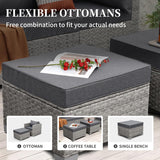 Patio Furniture Set 7 Piece Grey Wicker Outdoor Conversation Sets PE Rattan Sectional Sofa with Propane Fire
