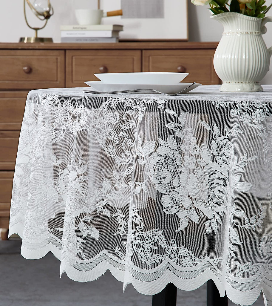 Beautiful 36 Round Ivory Lace Tablecloth. (Luna TC 36 R, Ivory)