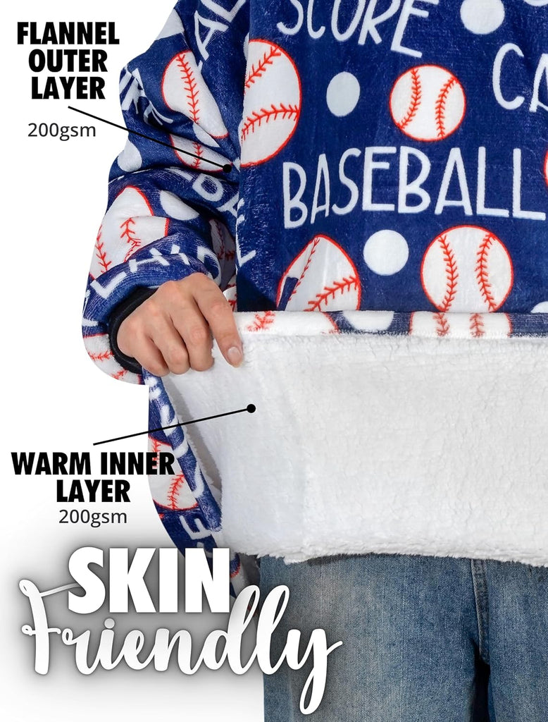 Baseball Gifts, Wearable Blanket Hoodie, Oversized Hooded Blankets | Sweatshirt, Cozy, Warm, Soft Plush Feel