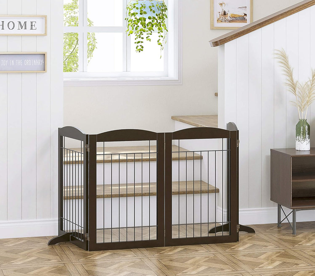 Free Standing Foldable Metal Pet Gate for Dog, 80" Extra Wide 30" H