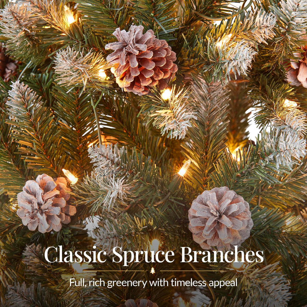12ft Pre-lit Pencil Christmas Tree Pine w/Warm White Lights Partially Flocked Frosted Slim Holiday Decoration Skinny