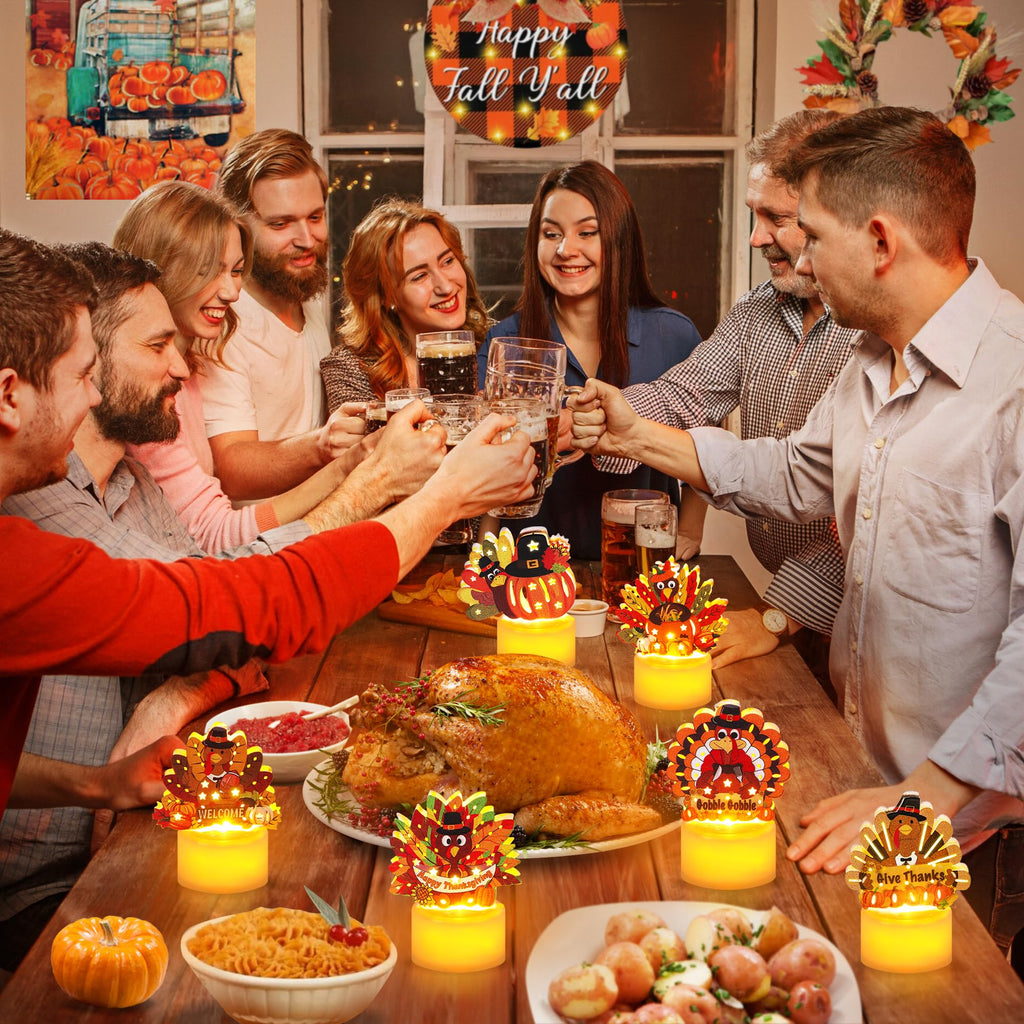 Thanksgiving Table Decorations 6 Pack Turkey Flameless LED Candles Battery Operated Turkey Tea Lights for Mantle