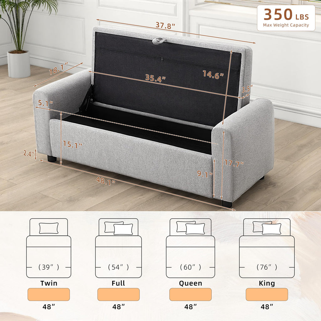 48" Ottoman with Storage, Tufted Storage Ottoman Bench, Convenient Living Room Fabrics Bench Seat, Entryway Shoe