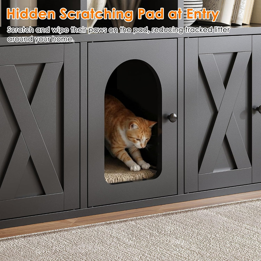 Cat Litter Box Enclosure for 2 Cats with Scratch Pad, Hidden Litter Box Furniture with Storage Cabinet & Open