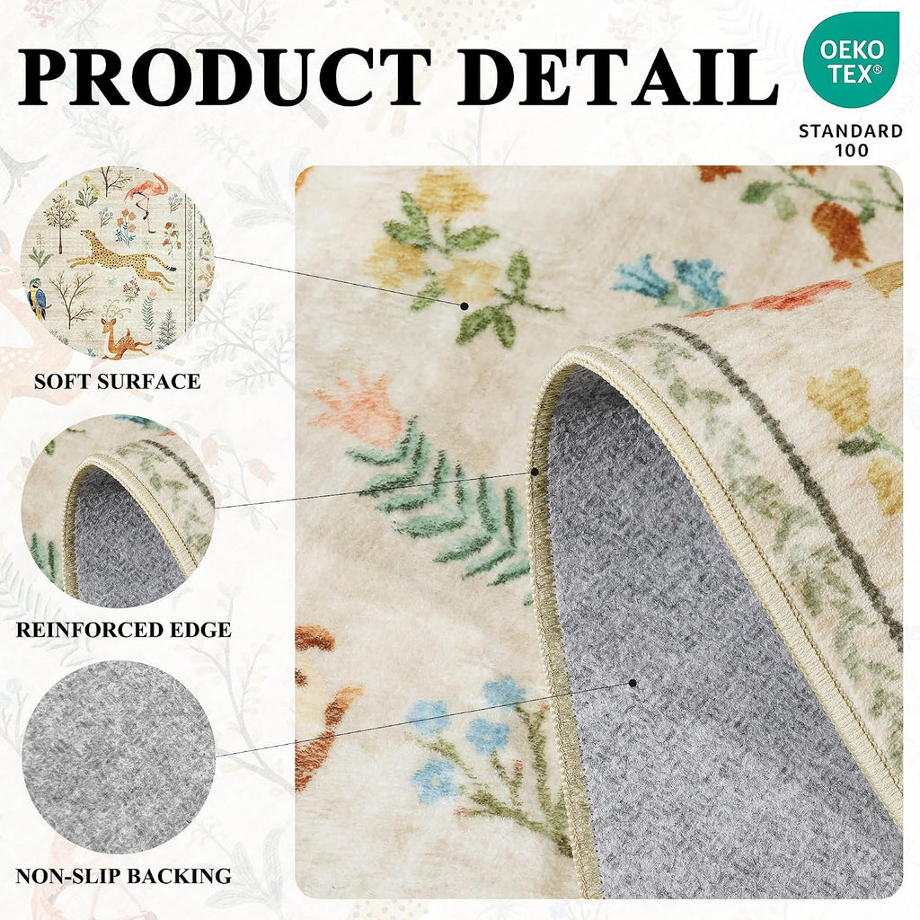 5x7 Area Rugs, Washable Animal Rug Non Slip, Beige