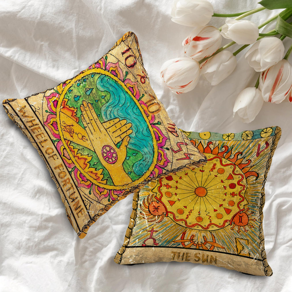 (RB) Tarot The Moon Sun Flannel Throw Pillow Case, 18 x 18 Inch Set of 4, Daughter Sister Astrology Tarot Lovers