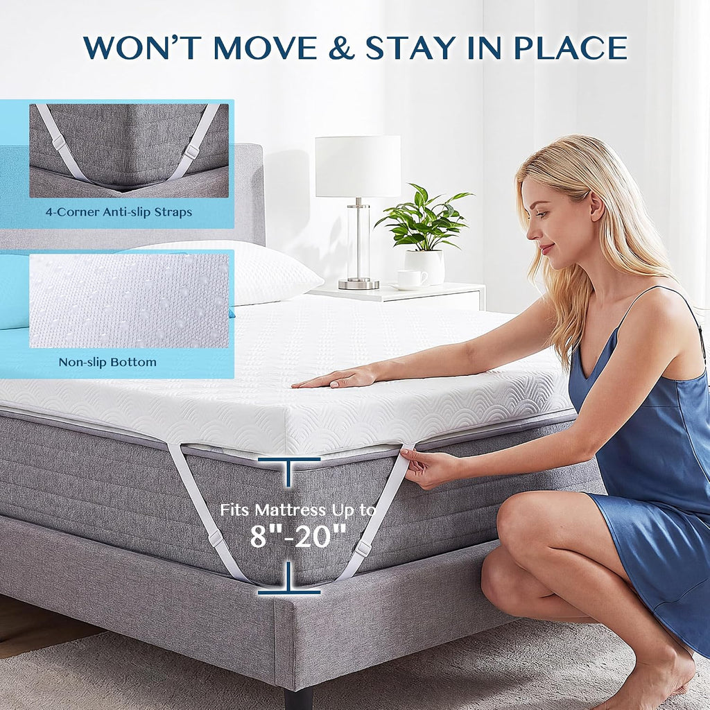 3 Inch Queen Memory Foam Mattress Topper, Ventilated Gel Mattress Topper for Back Pain Relief, CertiPUR-US Certified