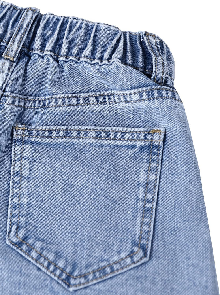 Girls Jean Shorts Pearl Bow Ripped Denim Shorts