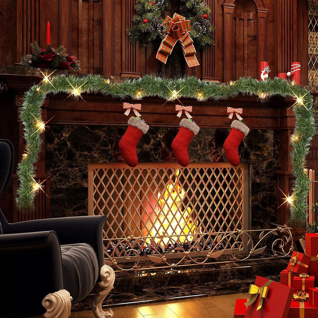 50 FT Pre-lit Christmas Green Garland, 150 LED Lights Lighted Artificial Pine Garlands, for Indoor Outdoor Christmas