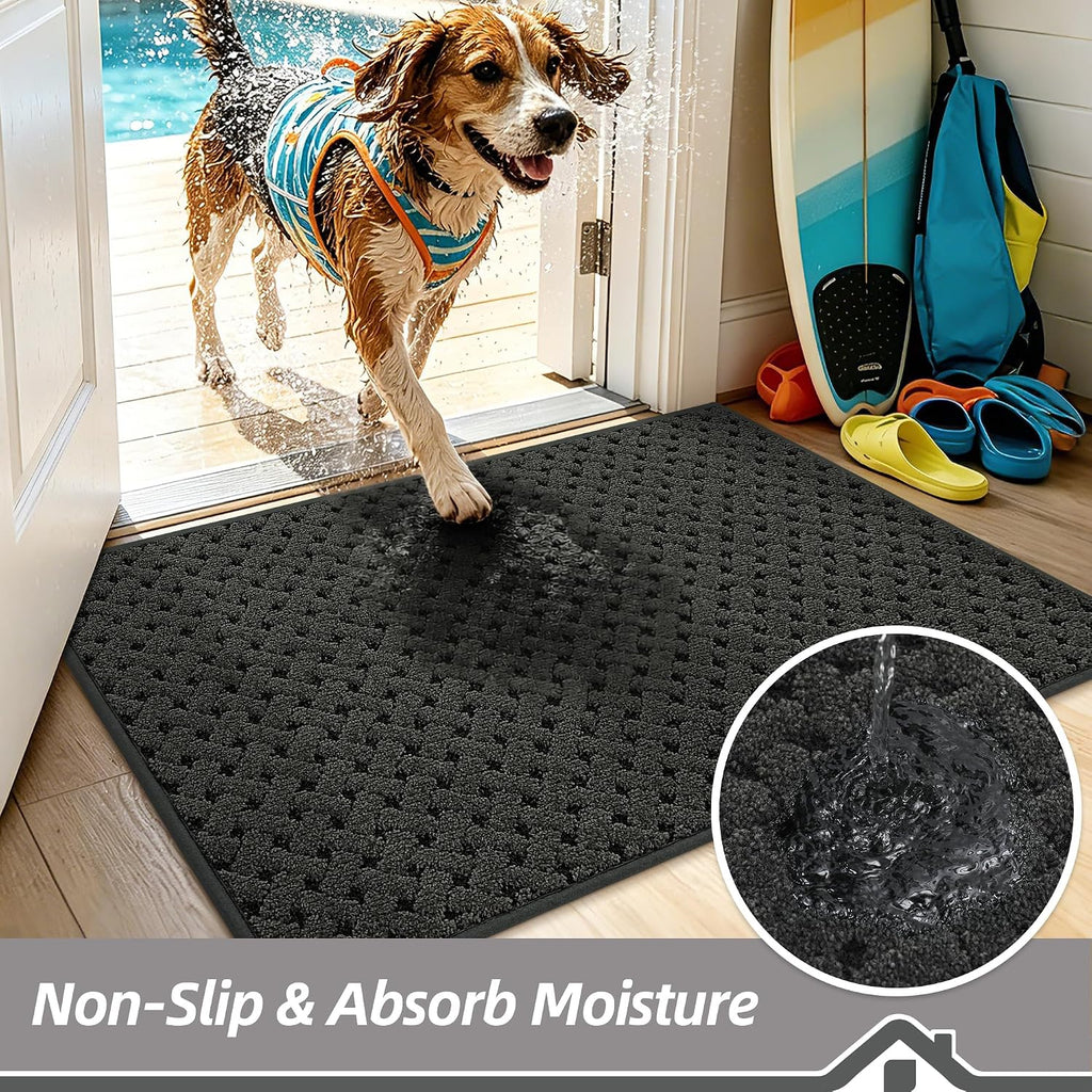 Dirt Trapper Door Mat Non-Slip Entryway Rugs, 24" x 36", Dark Grey | Absorbent Dog Doormats, Woven-Look Washable