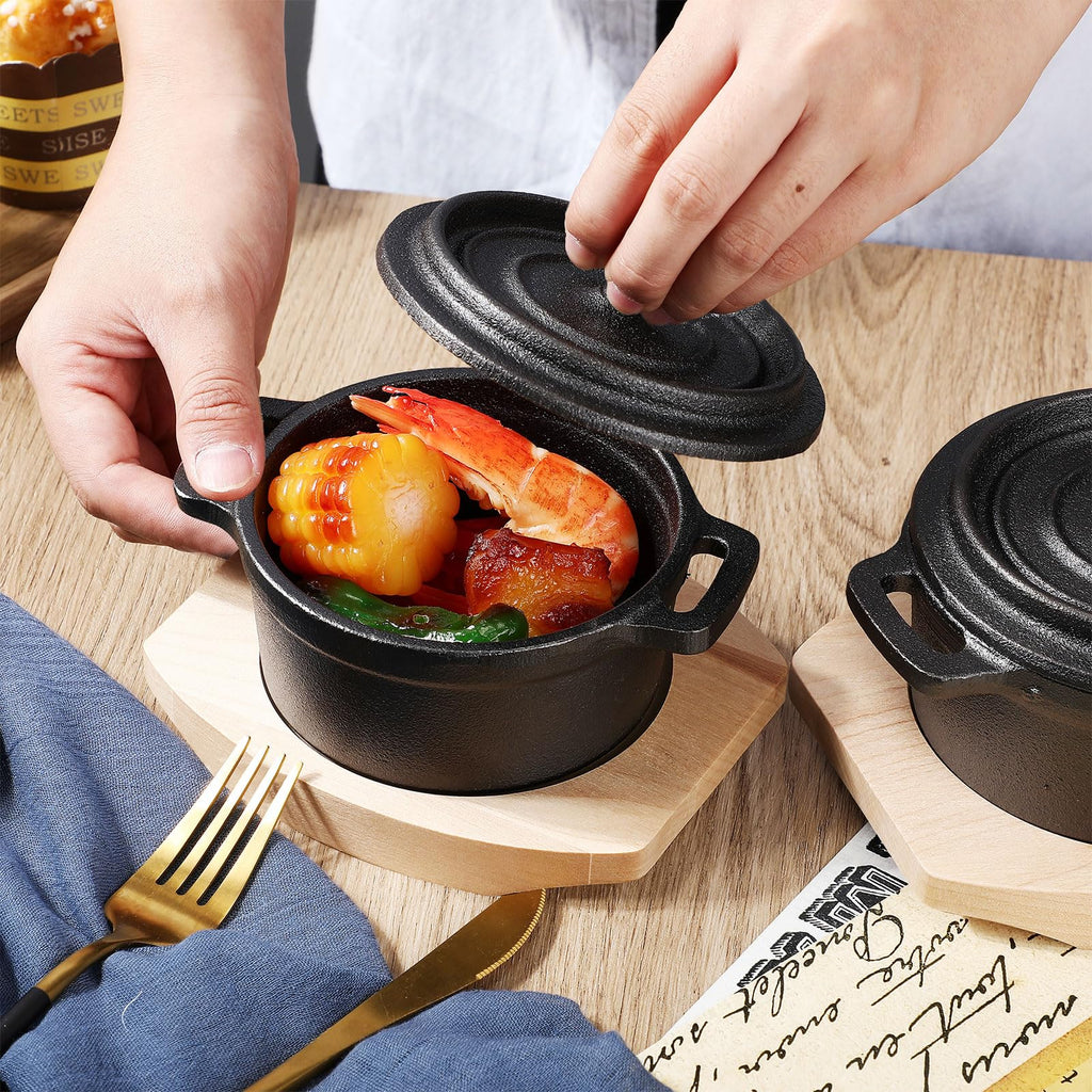2 Sets 20 oz Dutch Oven Pot with Lid, Mini Cast Iron Pot