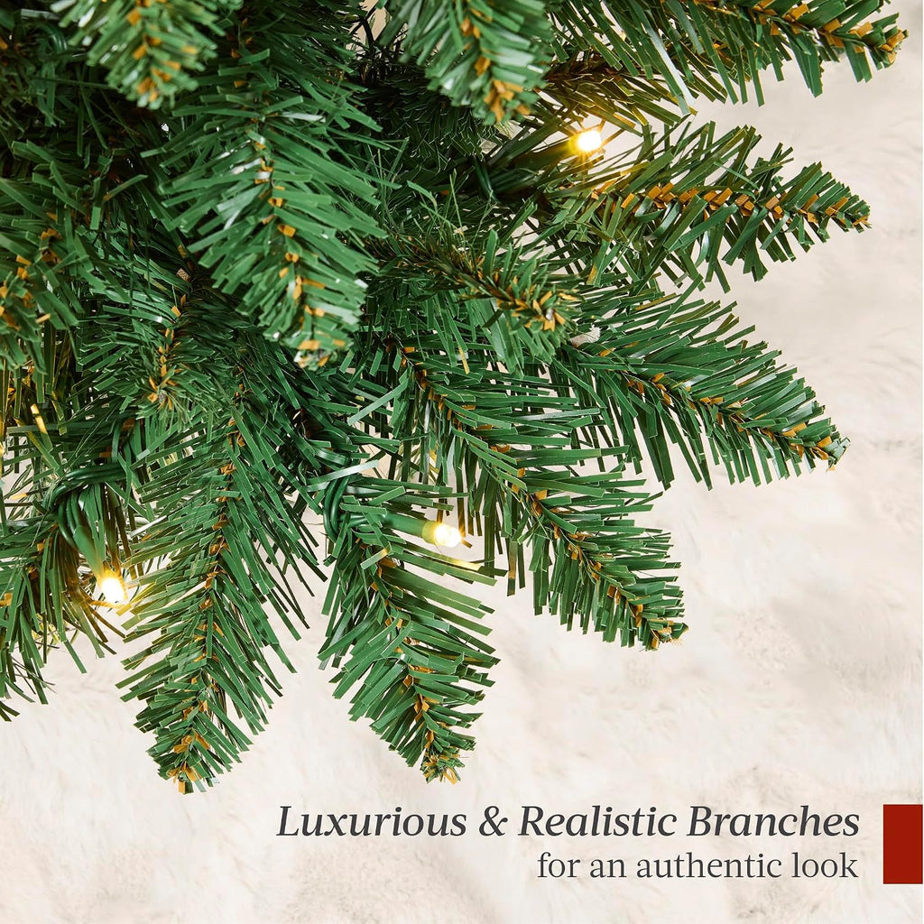 Prelit Potted Pencil Christmas Tree, 6Ft Artificial Lighted Holiday Décor, 250 Twinkling LEDs , Front Porch