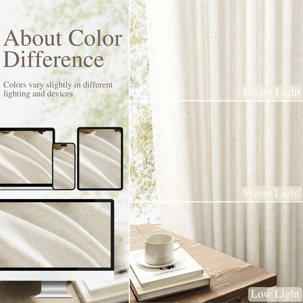 Extra Wide Linen Curtains 60x96 Inches Long Cream