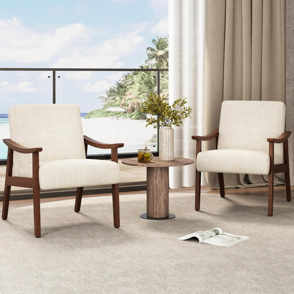 Accent Chairs, Mid-Century Faux Leather Armchairs, Beige - Set of 2