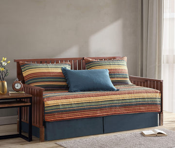 Avery 5-Piece Multi-Color Striped 100% Washed Cotton Quilt Set, Daybed