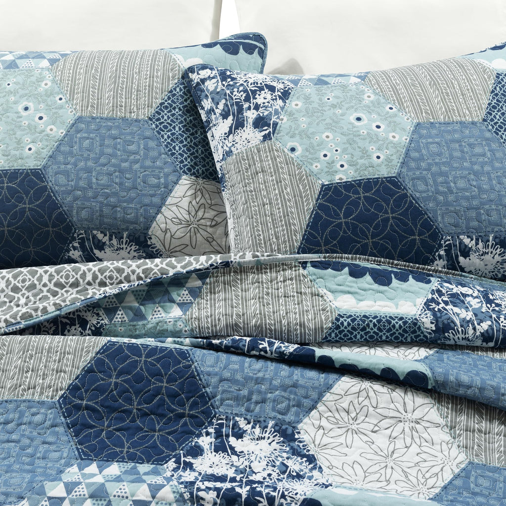 Briley Reversible Cotton Quilt 3 Piece Set Dusty Blue - Bedding Set Quilt - Patchwork