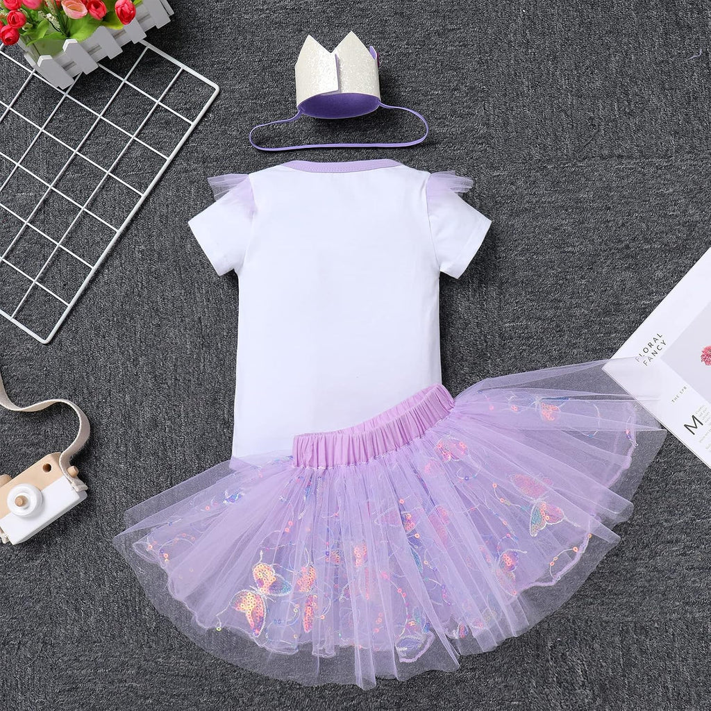 Baby Girl 1st Birthday Cake Smash Outfit Sequin Butterfly Romper Princess Tutu Dress Headband Photoshoot Clothes
