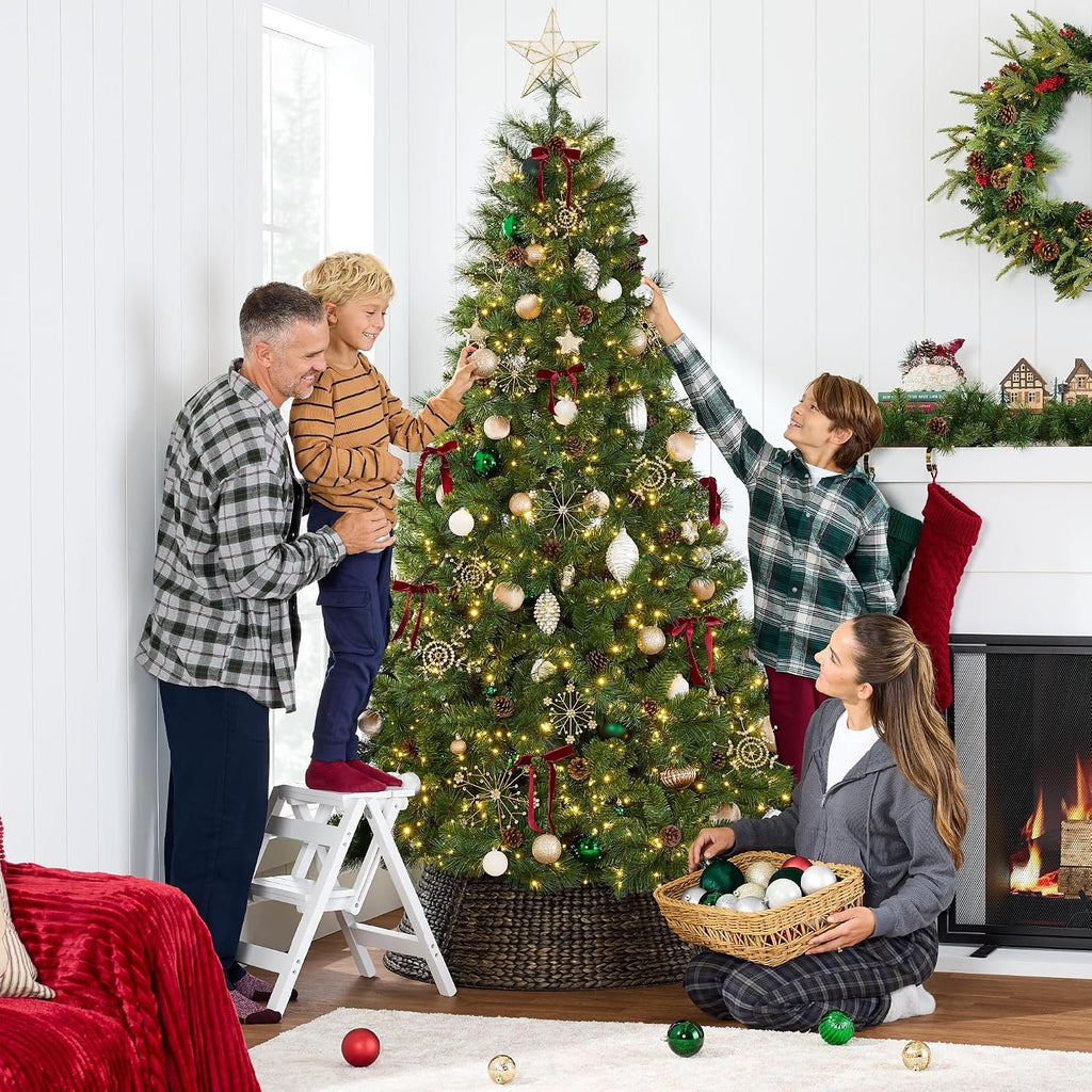 Pre-Lit Scotch Pine Christmas Tree, Premium Pre-Decorated Artificial Holiday Decor w/ 2,020 Branch Tips, 2-in-1