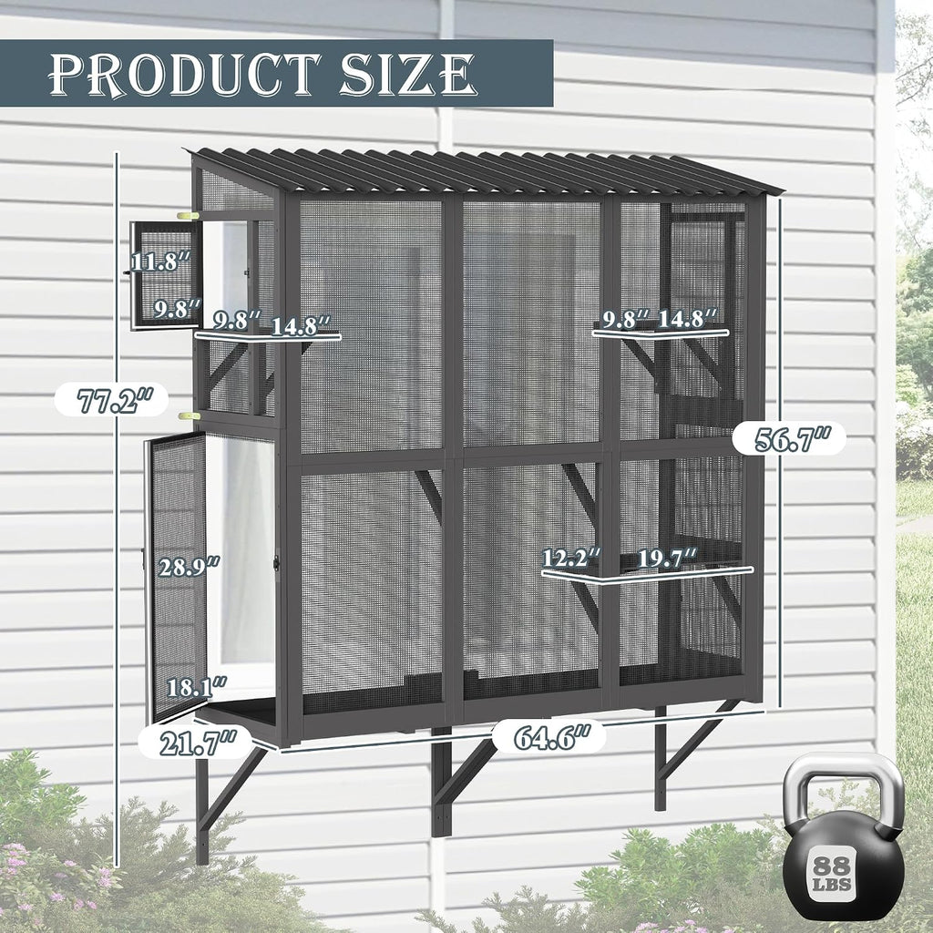 Large Catio Cat Window Box, Outdoor Cats Window Perch Enclosure