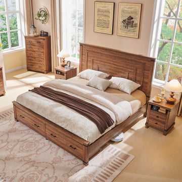 54" Tall Farmhouse Queen Size Bed Frame, Reclaimed Barnwood