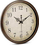 Bernhard Products Vintage Brown Wall Clock Silent Non Ticking 16 Inch Extra Large Quality Quartz Battery Operated