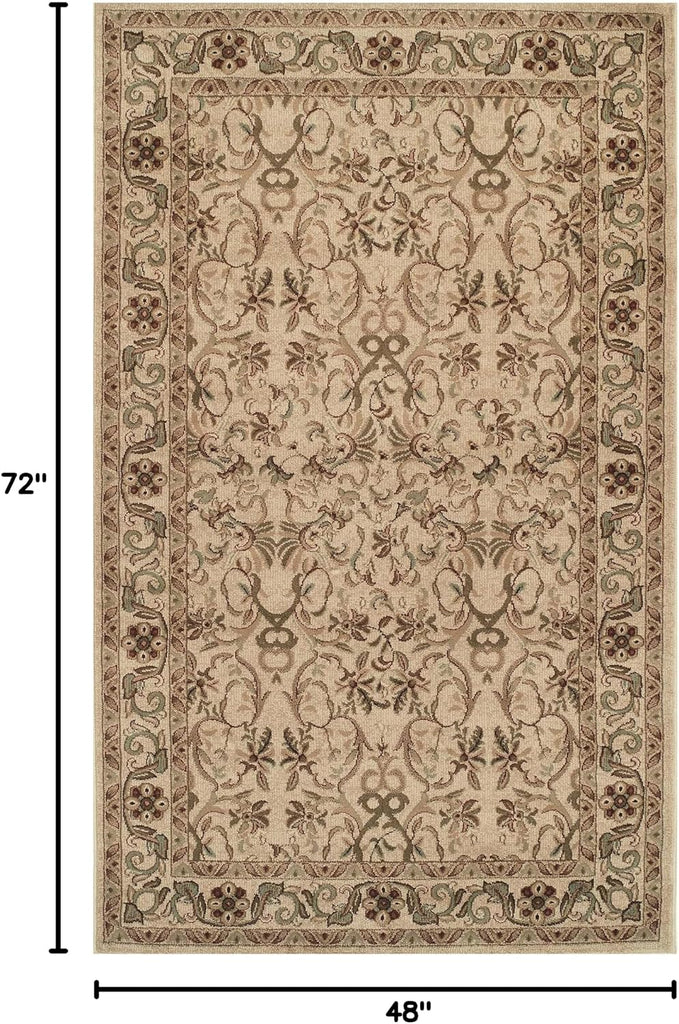 BNM Geometric Floral Medallion Traditional Indoor Area Rug Collection with Jute Backing, Ivory