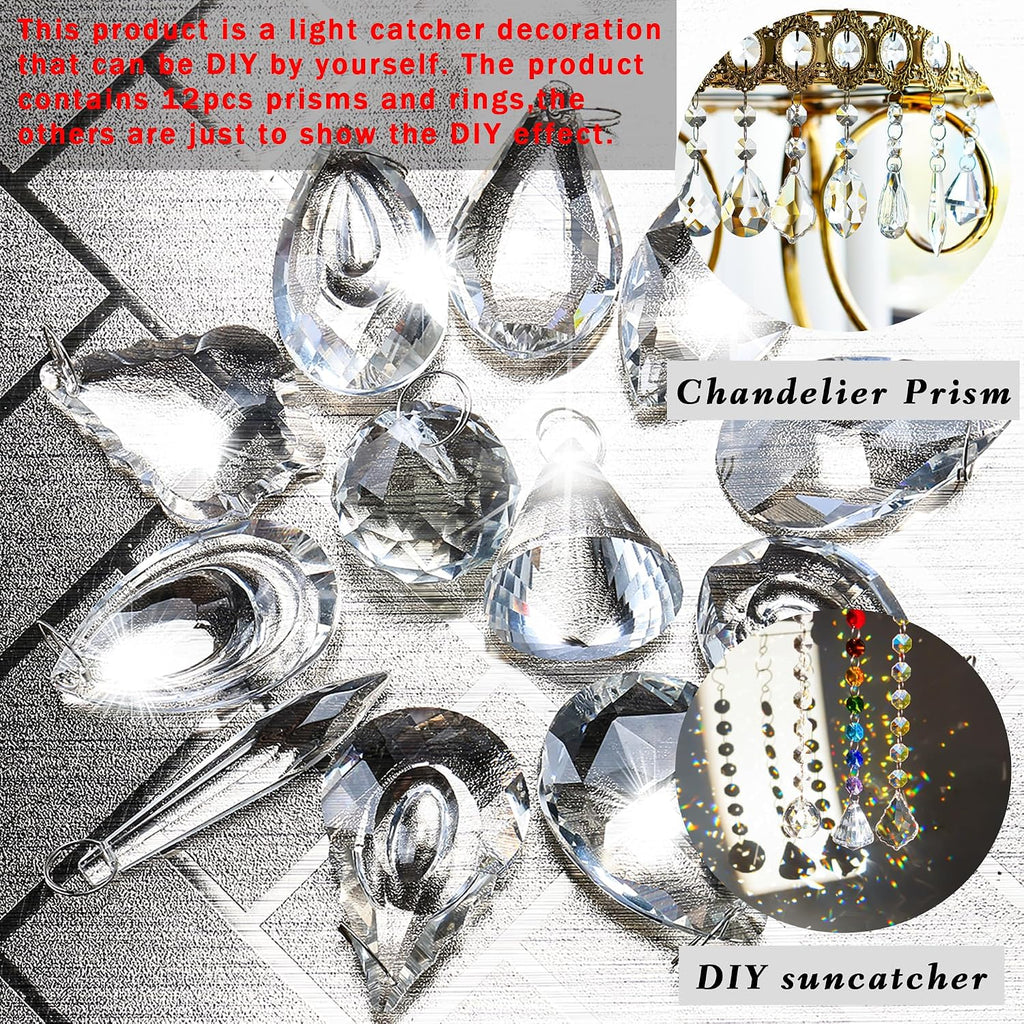 12 Pcs Clear Crystal Prism Chandelier Pendants Suncatcher Decor - Clear Crystal Chandelier Lamp Prism Pendants Drops