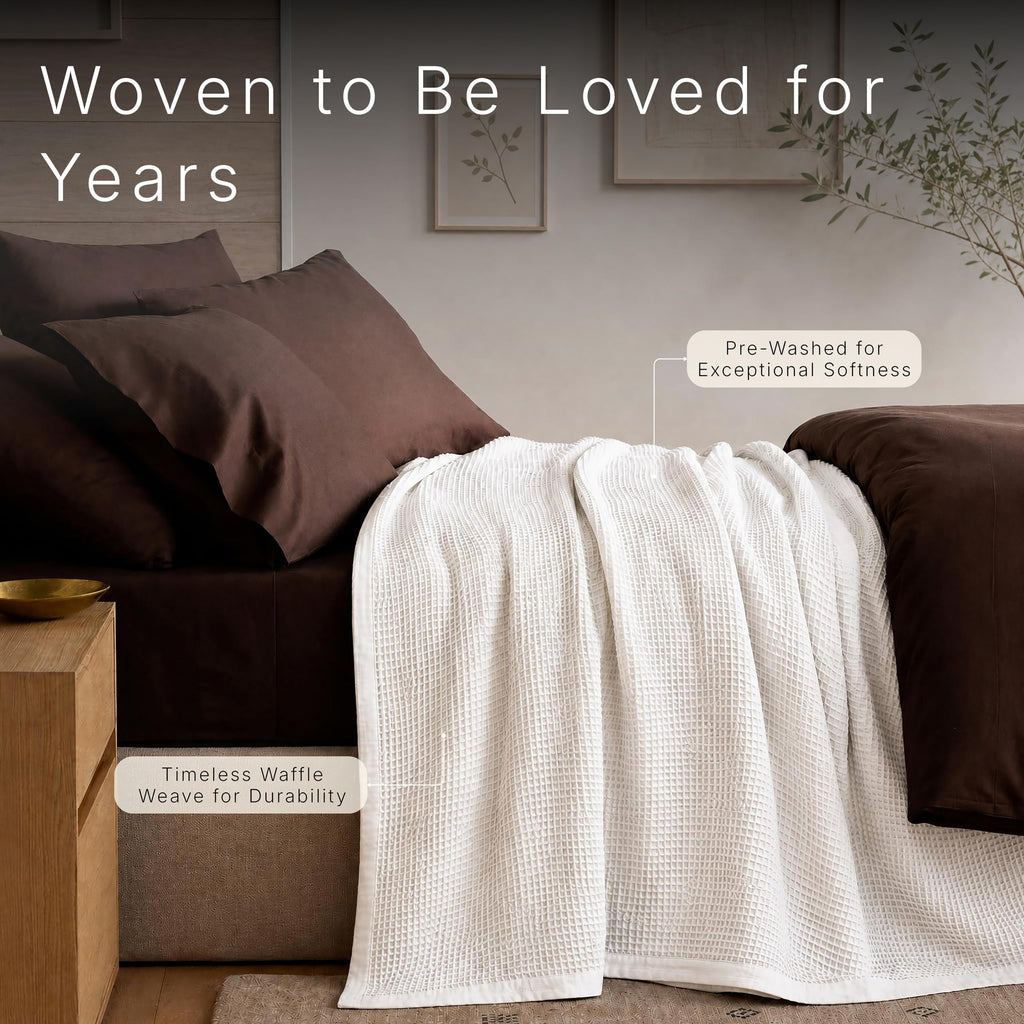 Certified 55"X60" Throw 100% Organic Cotton Waffle Blanket-White