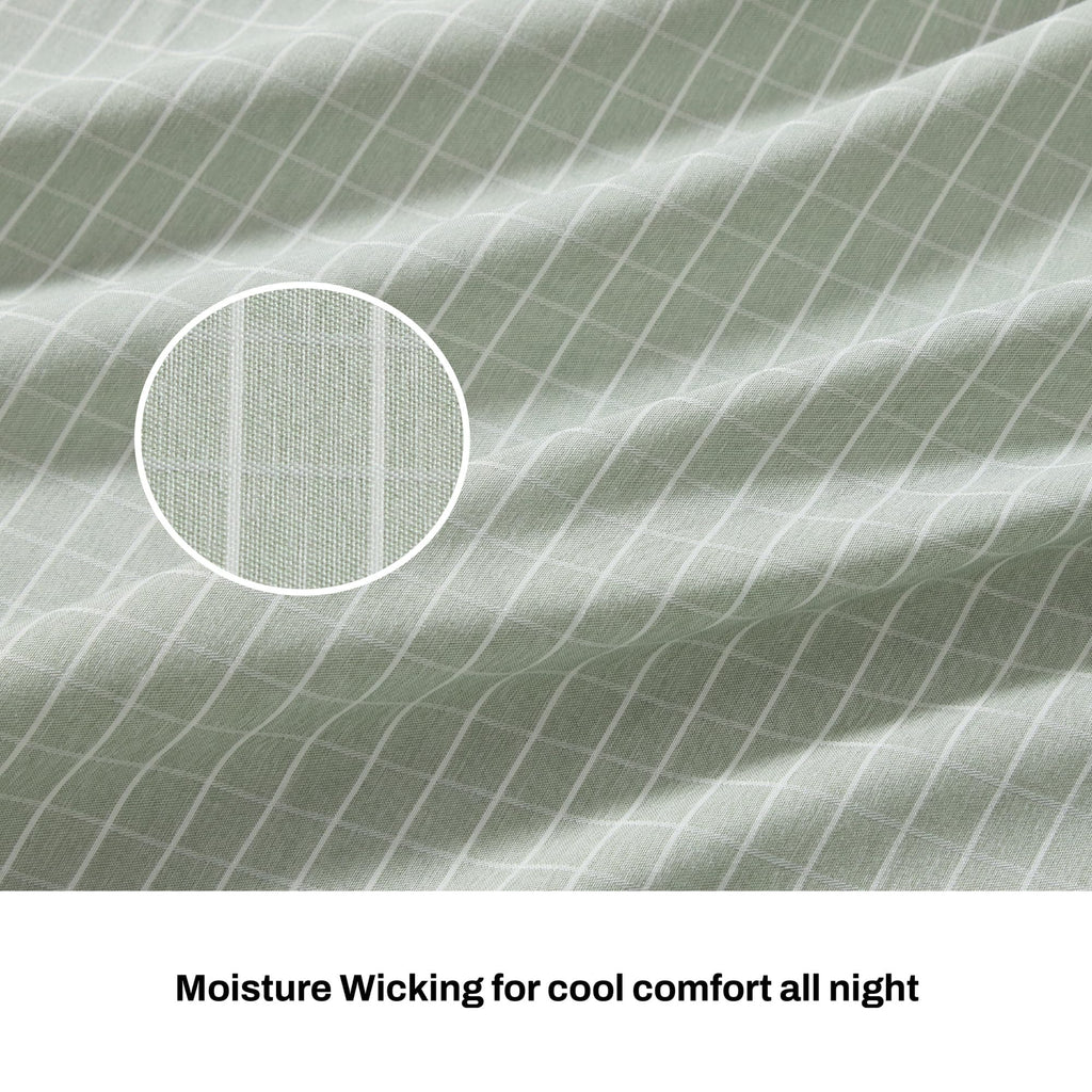Queen Sheet Set 6-Piece Heather-Hue Windowpane Check Bed Sheets Green
