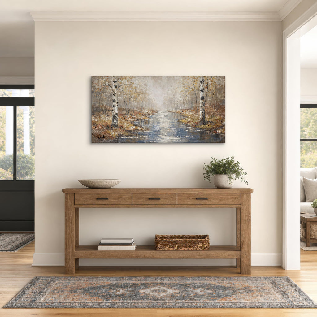 Birch Tree Canvas Wall Art, Warm Forest Landscape, 48 x 24 Inches