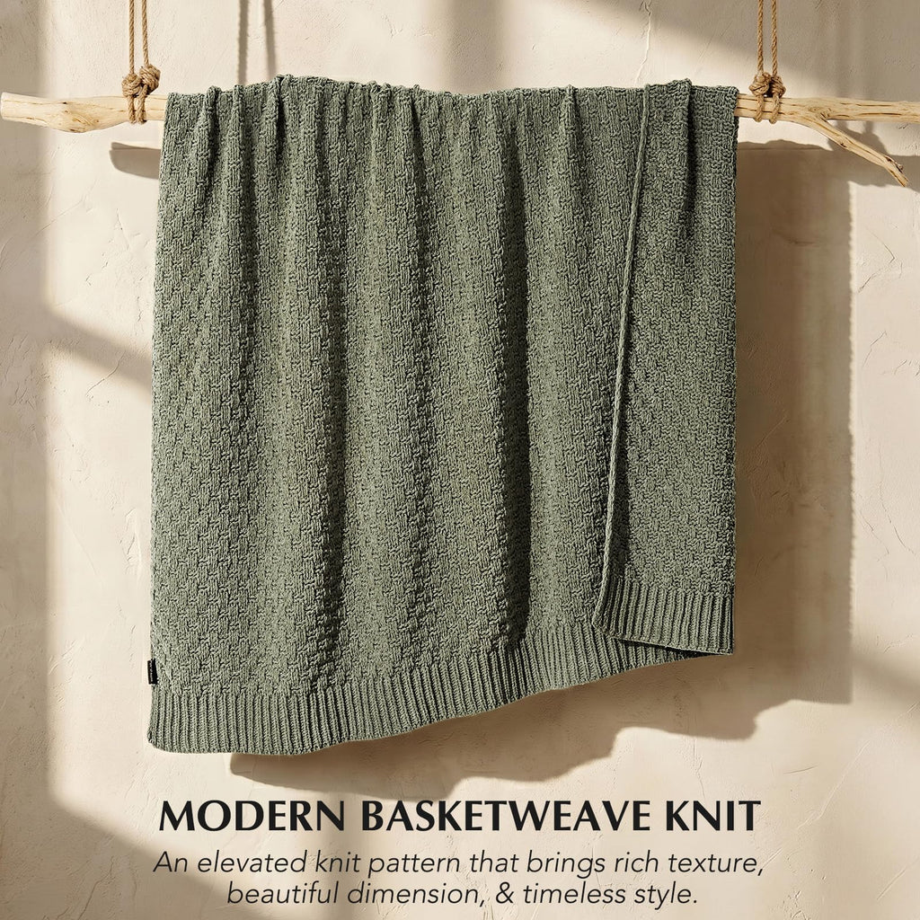 Chunky Chenille Knit Throw Blanket, Dried Thyme Green, 60x80