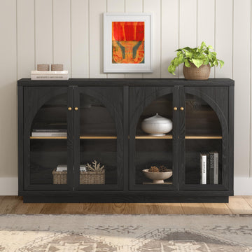 Arched Sideboard Buffet Cabinet with 4 Doors, Modern Accent Storage Cabinet with Adjustable Shelves, Boho Console