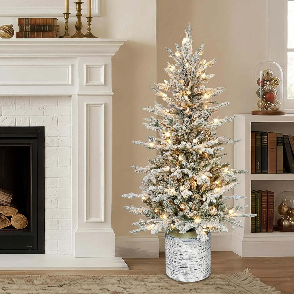 International 4.5ft Pre-Lit Potted Flocked Arctic Fir Christmas Tree
