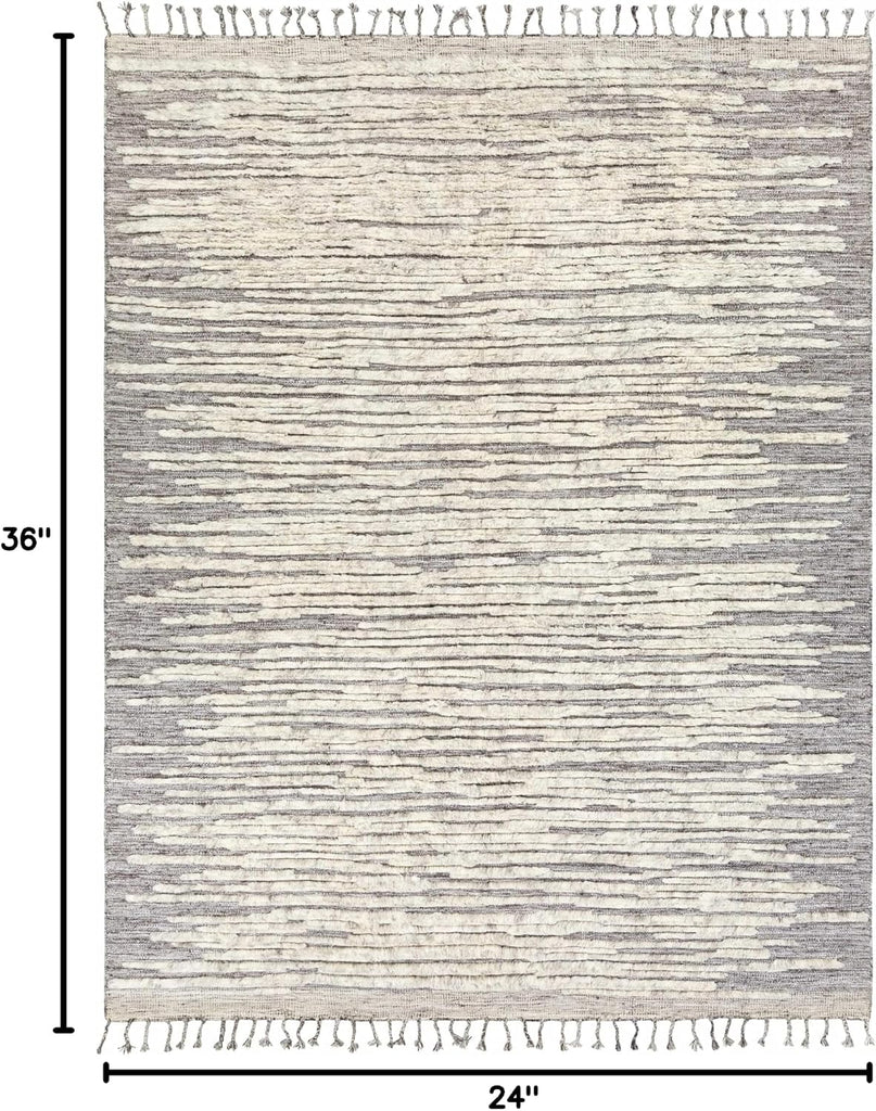 Mahaffey Wool Living Room, Bedroom Area Rug - Striped Abstract Distressed Faded - Bohemian Transitional Modern