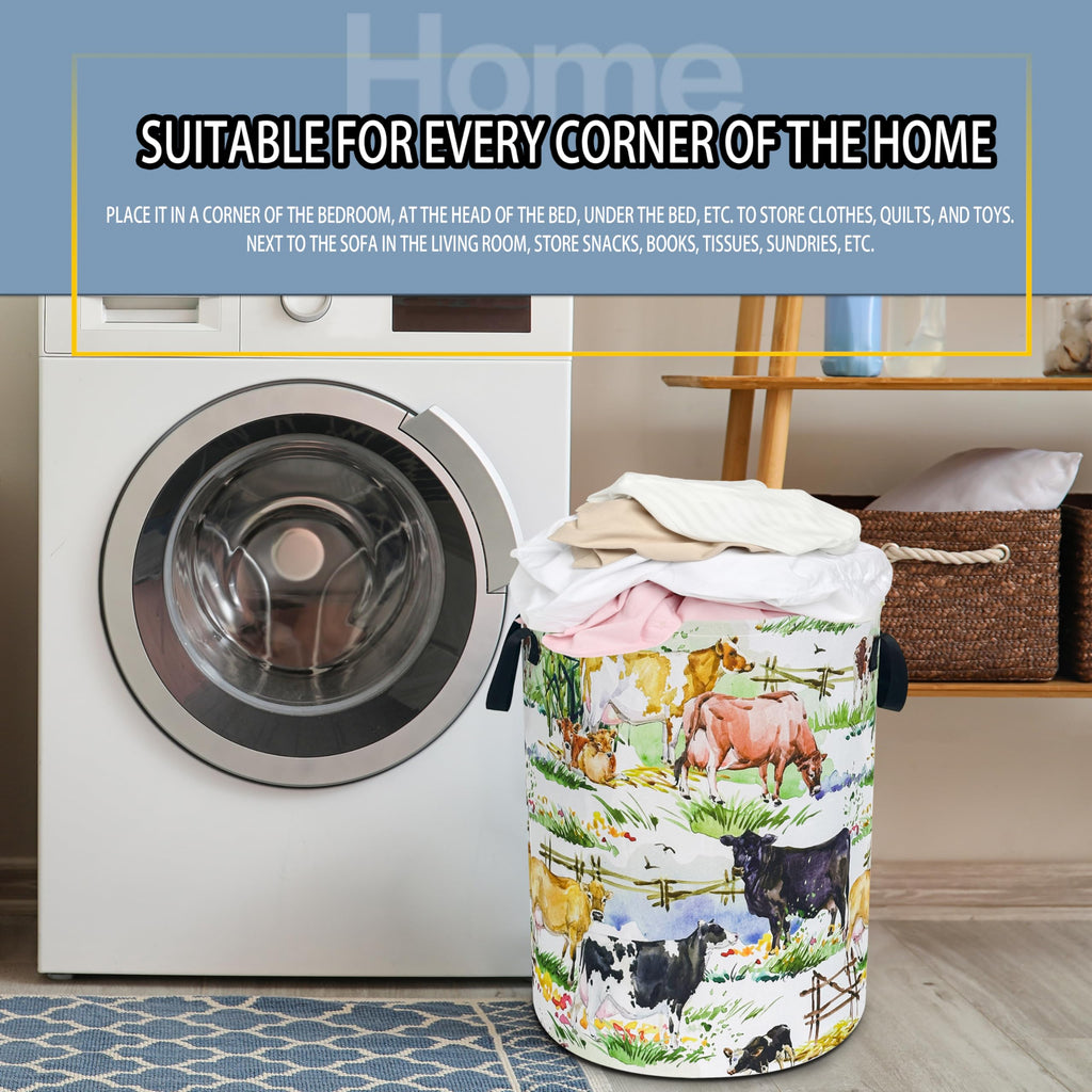 Cow Farm Laundry Basket Foldable Waterproof Hamper 18.9 x 16.5 Inch
