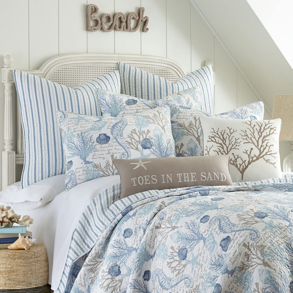 Galapagos Blue Cotton Quilt Set Blue, Natural Coastal