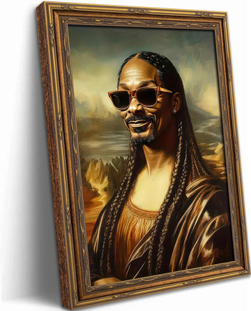 Vintage Gold Framed Bathroom Wall Art Funny Mona Lisa Painting Picture Humor Amusing Toilet Wall Decor Funny Bathroom