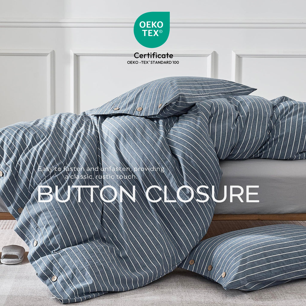 100% Washed Cotton Striped Duvet Cover Set, Linen-Like