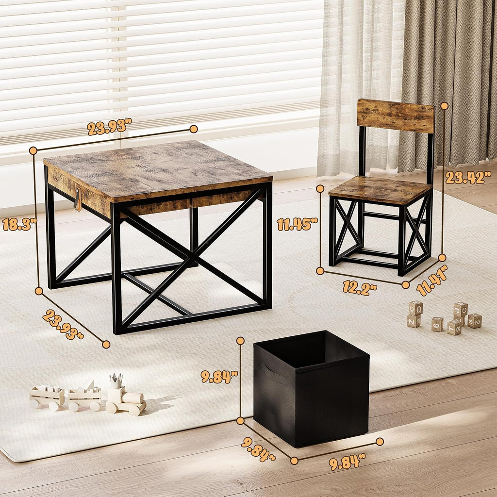 Kids Table and 2 Chairs Set, 4 in 1 Toddler Activity Table and Chairs Set with Storage, Children Desk and Chairs Set