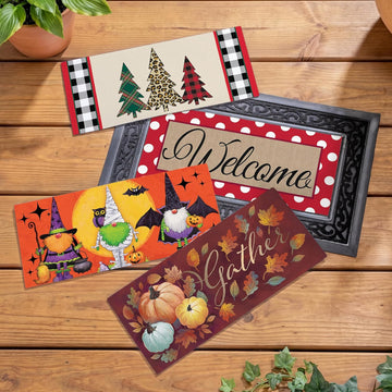 Sassafras Fall Christmas Holiday Doormat Insert Bundle & Tray Set of 5, Interchangeable Entrance Door mats Indoor and