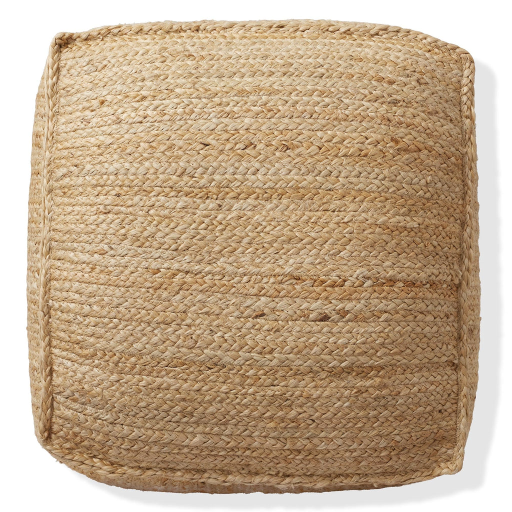 Braided Jute Pouf, Large Square Pouf Ottoman, 22" W x 22" D x 14" H Woven Jute Footrest, Decorative Indoor Boho Home